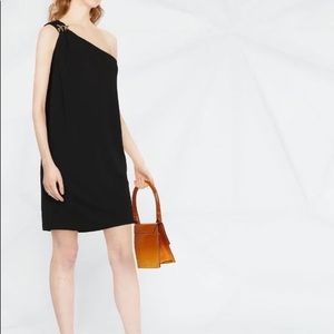 Pinko black one shoulder with bird embellishments